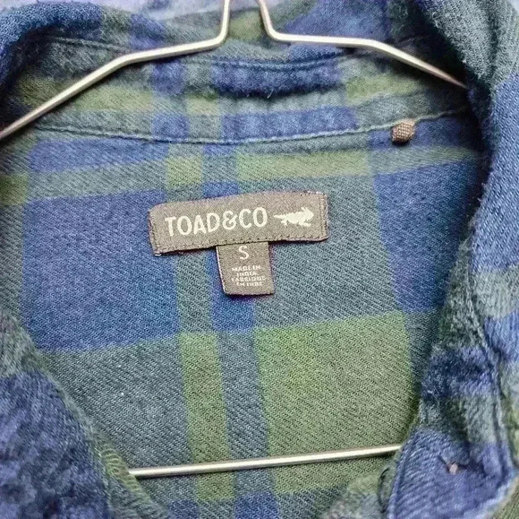 Toad&CO blue and green small  womens long sleeve button up flannel - Picture 6 of 8